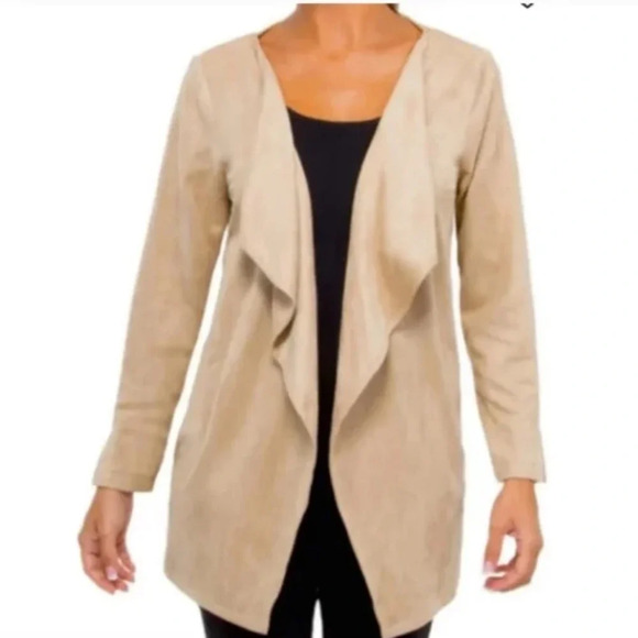 Gretchen Scott size XS faux suede sweater camel tan color cardigan like new - Picture 1 of 7